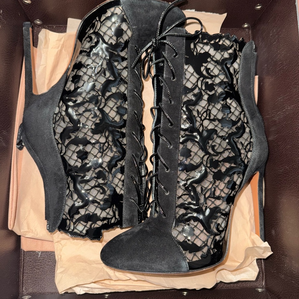 Alaïa black lace booties